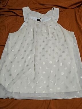 Iz Byer Cream Chiffon Tank with Metallic Silver Dots